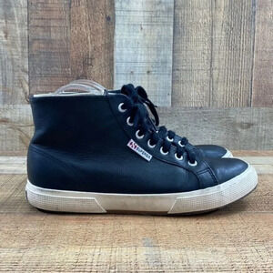 Superga Black Lace Up Ankle Sneakers Women 9.5 41 High Cut Lace Up Shoes‎